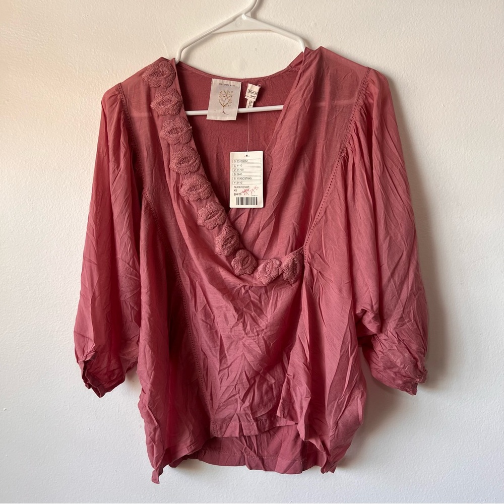 ANTHROPOLOGIE Meadow Rue Pink Ruffled Blouse Size S